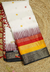 Madhuram white binny silk with tri color weaving border