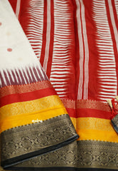 Madhuram white binny silk with tri color weaving border