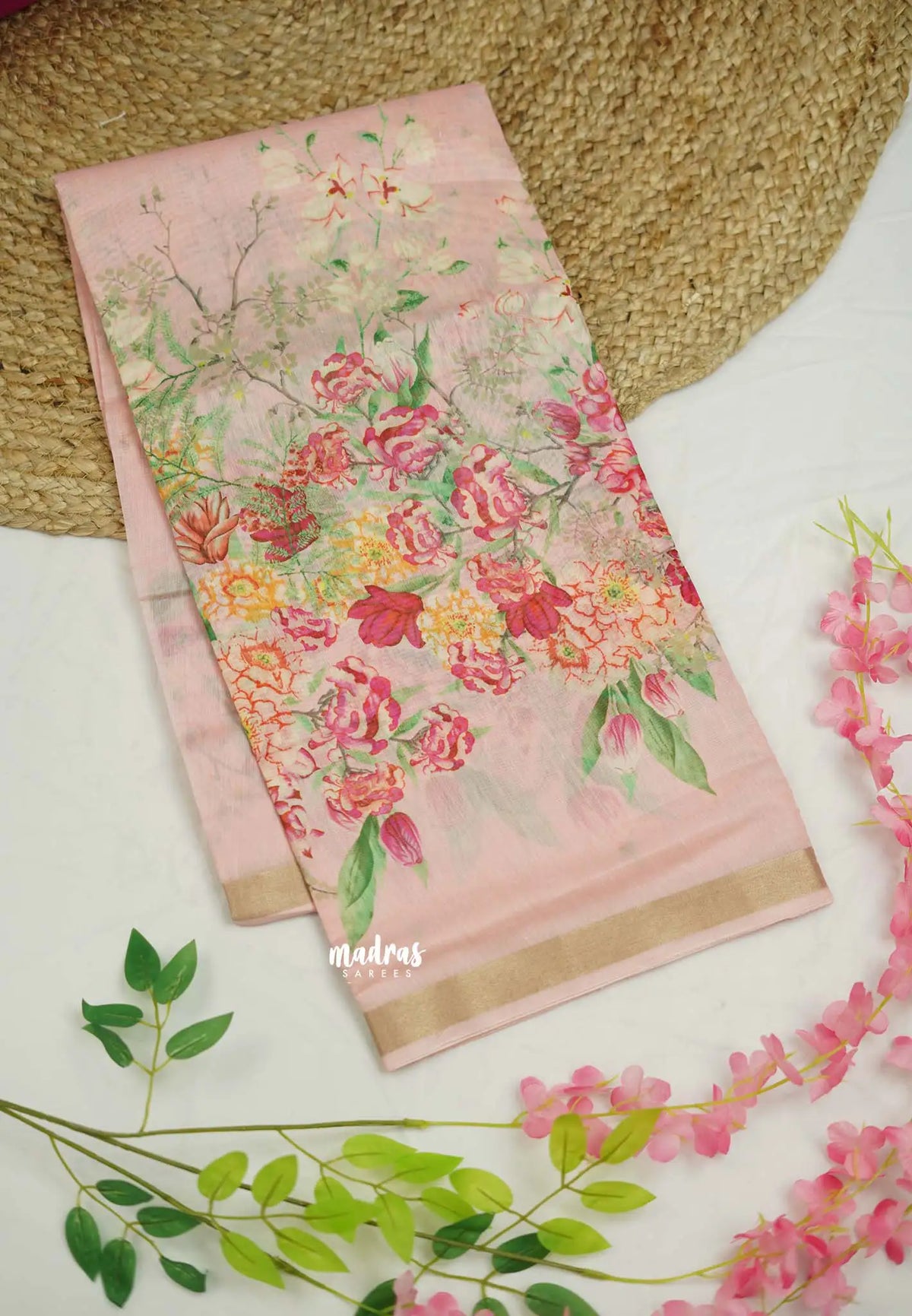 Alia bhatt silk linen saree baby pink - Madras Sarees 