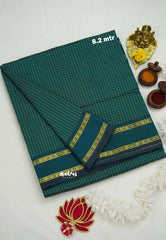 9 yards Gadwal silkcotton Teal Green - Madras Sarees 