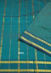 9 yards Gadwal silkcotton Teal Green - Madras Sarees 