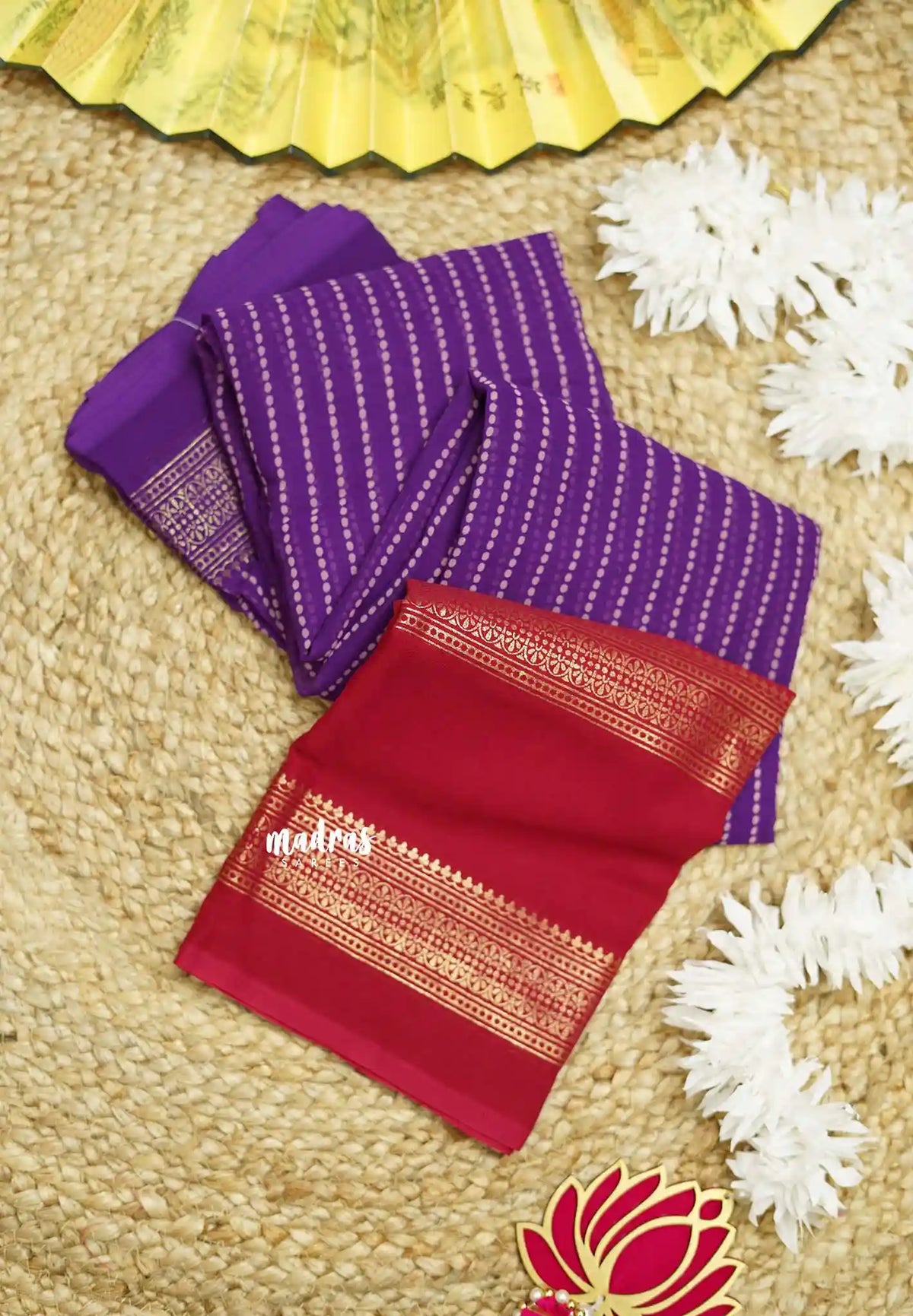 Chiffon saree with foil stripes prints purple