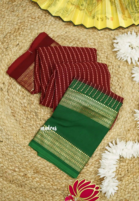 Chiffon saree with foil stripes prints Maroon