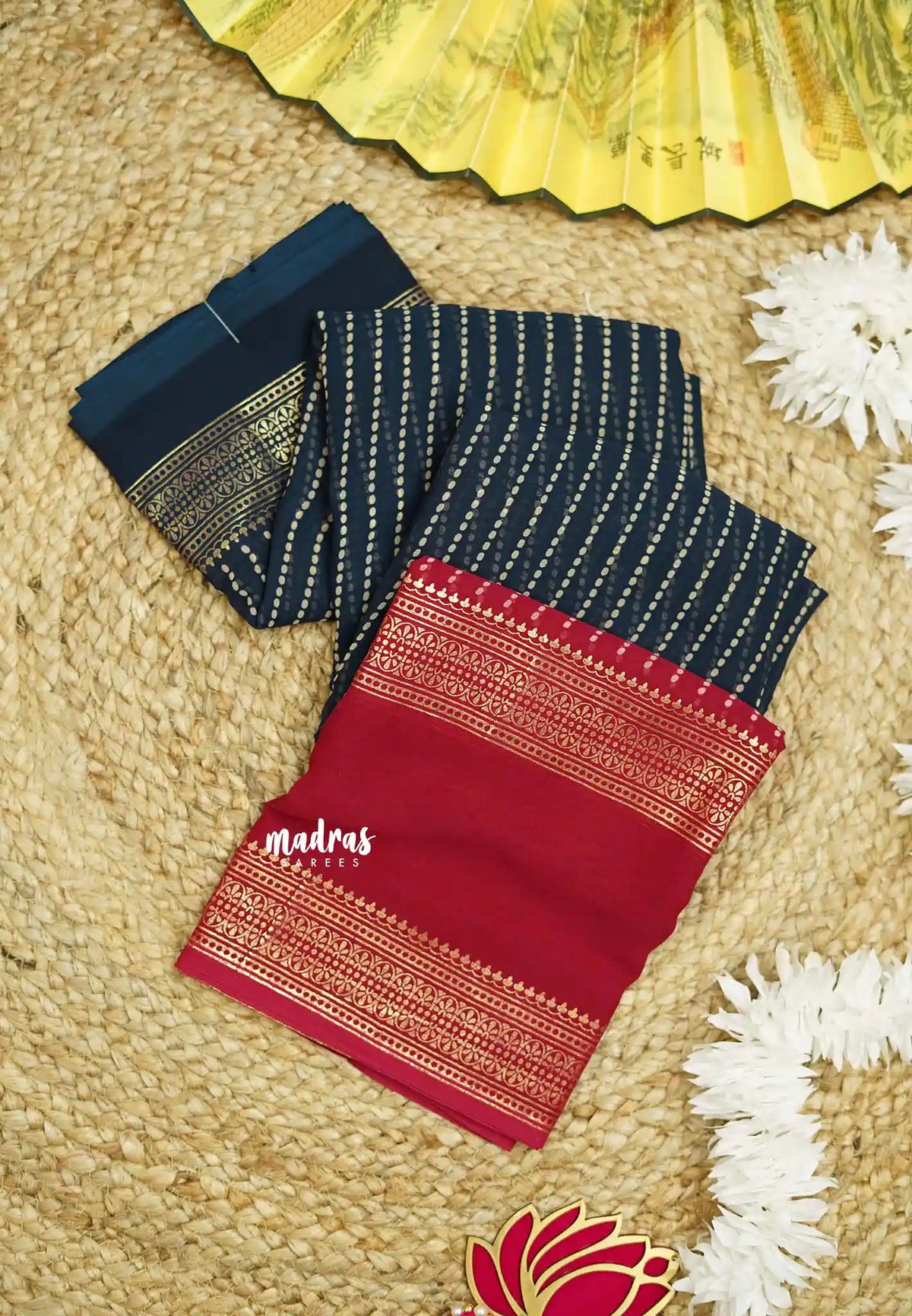 Chiffon saree with foil stripes prints indigo blue