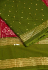 Chiffon saree with foil stripes prints Rani pink