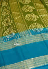 Chiffon saree with foil stripes prints sap green