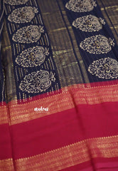 Chiffon saree with foil stripes prints Navy blue