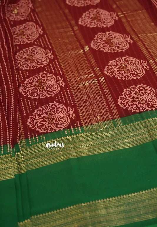 Chiffon saree with foil stripes prints Maroon