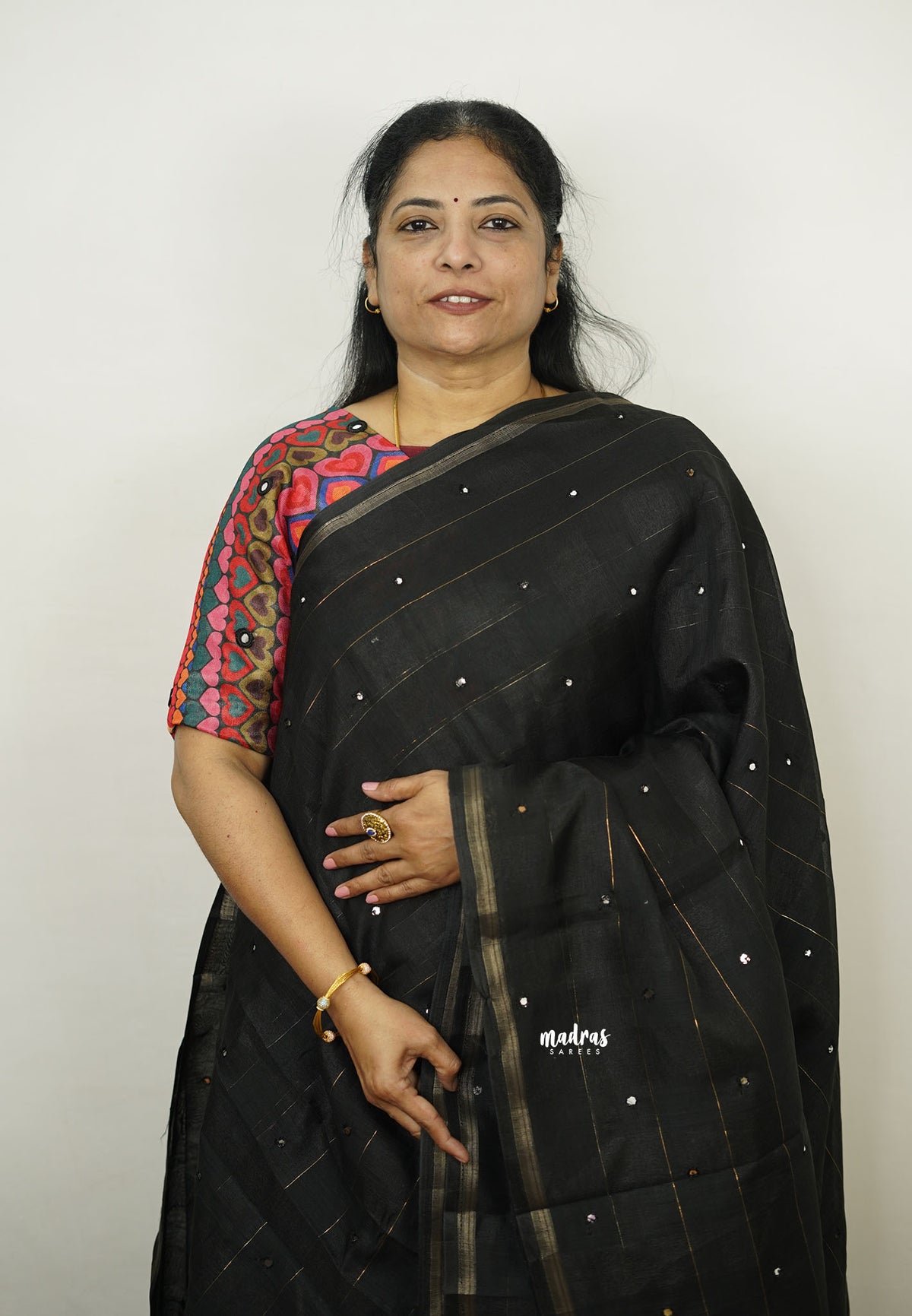 Shalini linen silk saree with blouse combo black