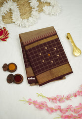 Korvai silk cotton coffee brown traditional checks border