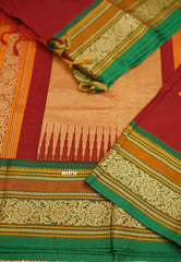 Korvai silk cotton rich thread border with small buttas maroon color