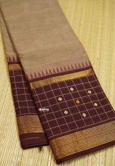 Korvai silk cotton coffee brown traditional checks border