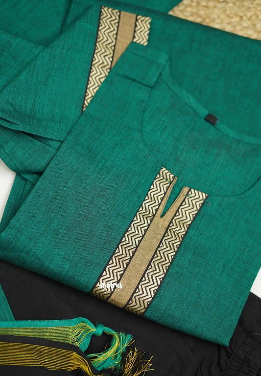 Ghilli Trisha dhanalakshmi South cotton handloom 3 piece kurti set teal blue