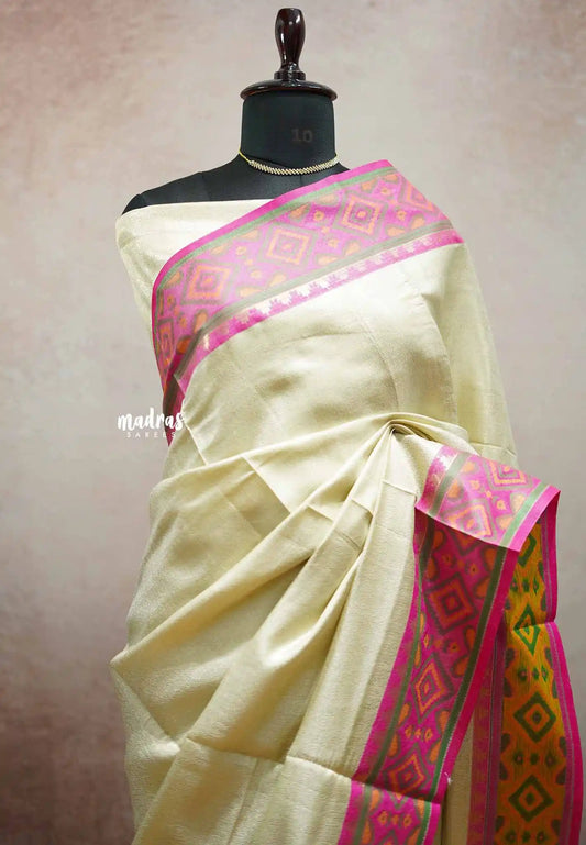 Thendral - Kanchi tissue silk intregate silver zari with ikkat border - Venpattu