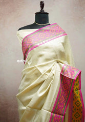 Thendral - Kanchi tissue silk intregate silver zari with ikkat border - Venpattu