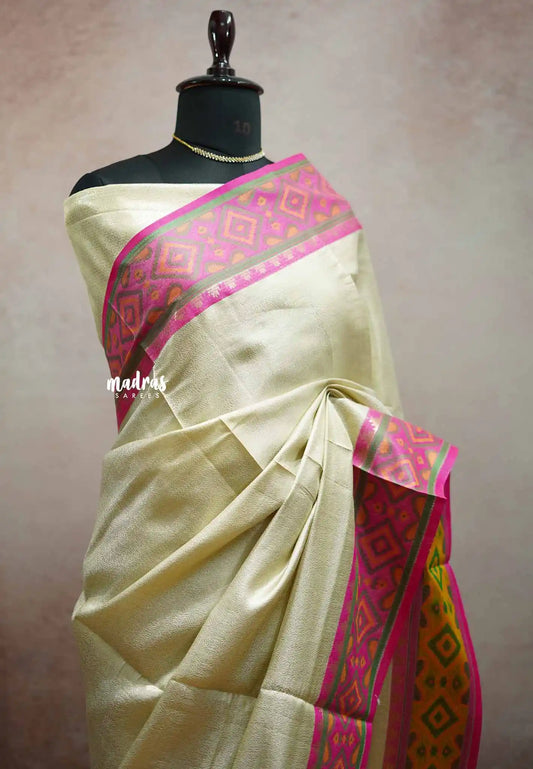 Thendral - Kanchi tissue silk intregate silver zari with ikkat border - Venpattu