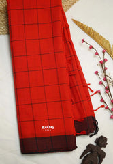 Andrea - Khadi cotton Red checks black border