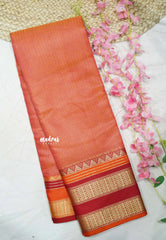 Shalini Plain kota semi silk saree with rettapet border - Peach pink