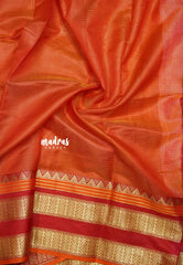 Shalini Plain kota semi silk saree with rettapet border - Peach pink