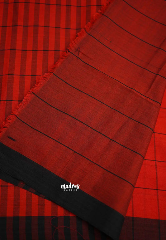 Andrea - Khadi cotton Red checks black border