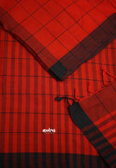 Andrea - Khadi cotton Red checks black border