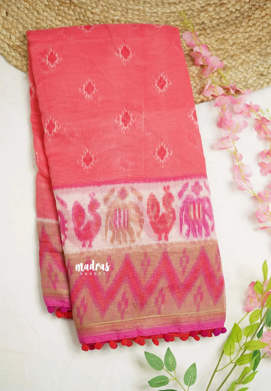 Isha chanderi cotton pompom Peach with pink