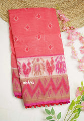 Isha chanderi cotton pompom Peach with pink