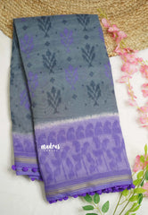 Isha chanderi cotton pompom Grey with purple