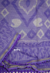 Isha chanderi cotton pompom Grey with purple