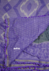 Isha chanderi cotton pompom Grey with purple