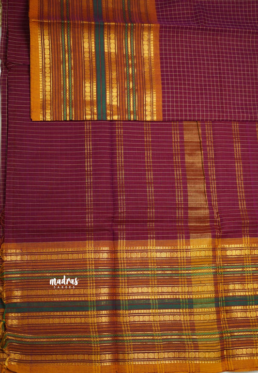 Narayanpet cotton Rudraksham big border with checks body magenta color