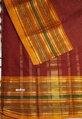 Narayanpet cotton Rudraksham big border with checks body maroon color