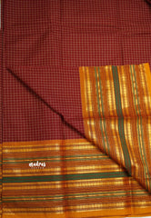 Narayanpet cotton Rudraksham big border with checks body maroon color