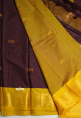 Sico Gadwal semi silk brown body with yellow border saree