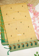 Soft Slub cotton saree sandal color with mango border