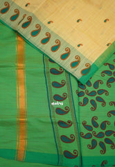 Soft Slub cotton saree sandal color with mango border