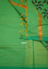 Soft Slub cotton saree sandal color with mango border