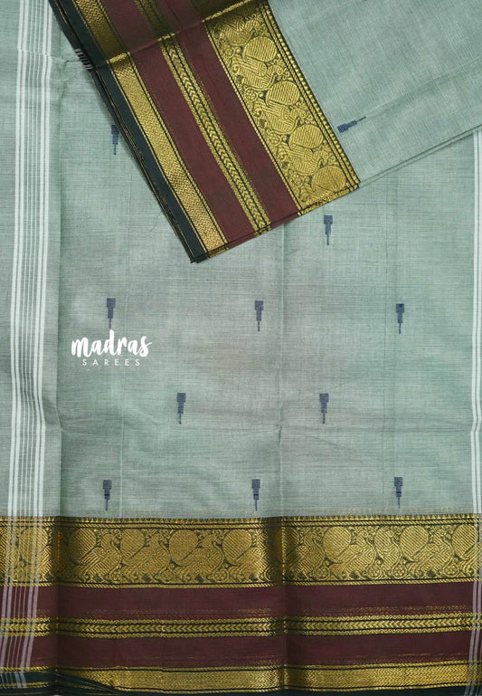 Karthigai silk cotton multicolor mayil border - pale green