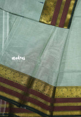 Karthigai silk cotton multicolor mayil border - pale green