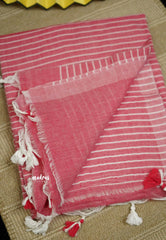 Stripes khadi linen Flamingo Pink - VJ Ramya saree