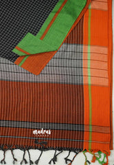 Patteda Anchu saree Black with Green and Orange Ganga Jamuna border
