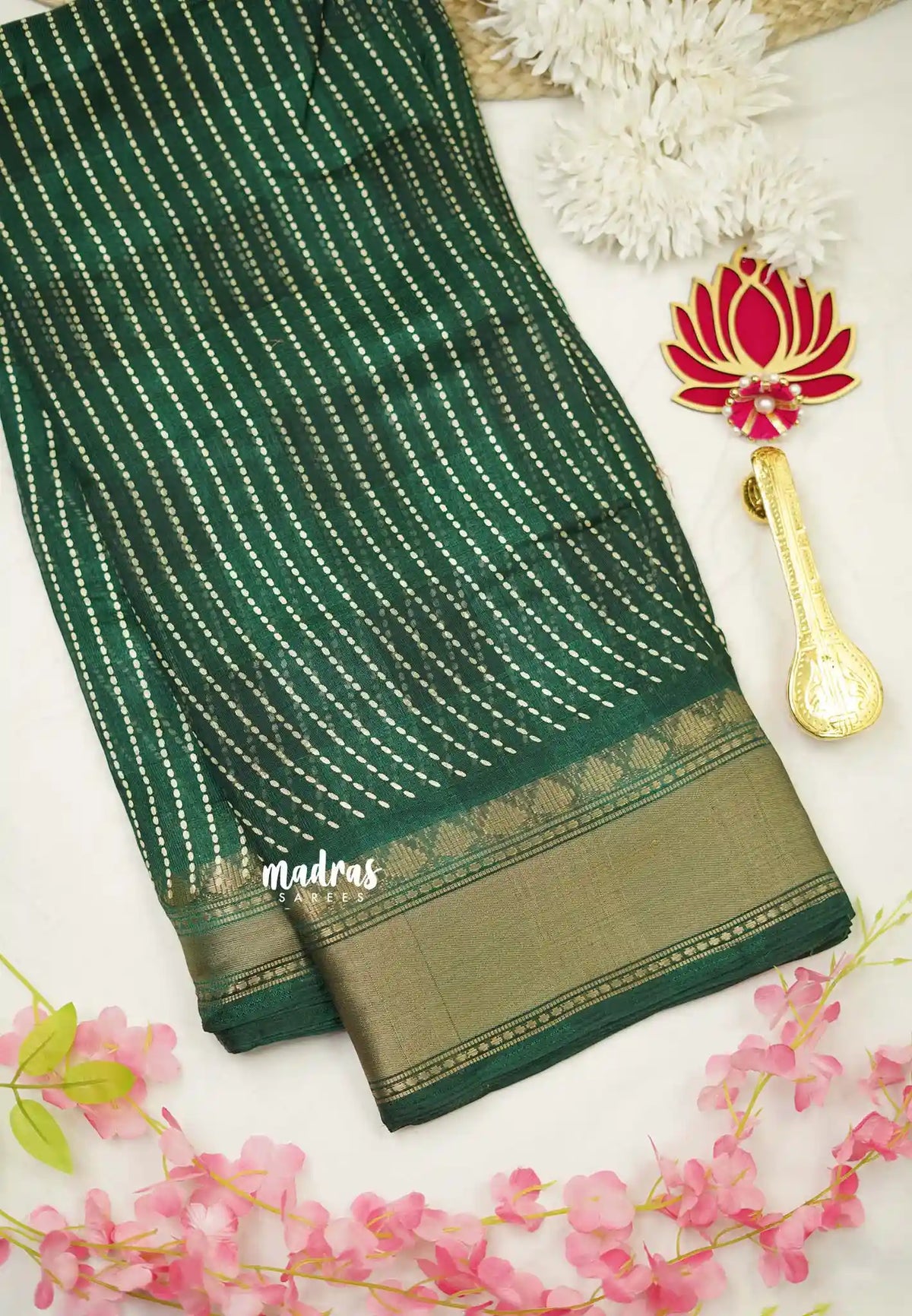 Saraswathi Printed silk Green stripes