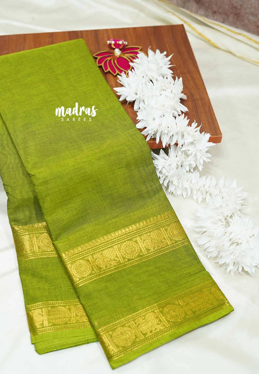 Sap green - Karthigai silk cotton plain body rettapet border single color
