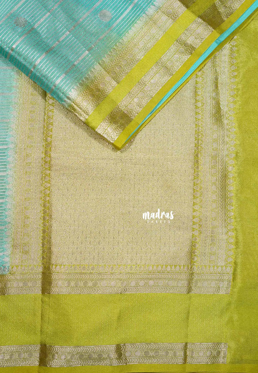 Turquoise blue - Banarasi soft katan silk zari lines weaving with rettapet border - Durga