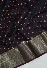 Dark Chocolate Brown - Kanimozhi - Soft Silk Saree Traditional Zari Border with Buttas - Best for Wedding Functions
