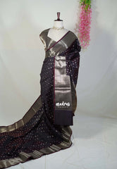 Dark Chocolate Brown - Kanimozhi - Soft Silk Saree Traditional Zari Border with Buttas - Best for Wedding Functions