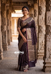 Dark Chocolate Brown - Kanimozhi - Soft Silk Saree Traditional Zari Border with Buttas - Best for Wedding Functions