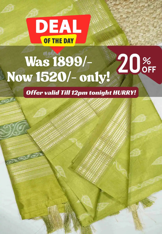 Manjari - Full weaving body traditional border raw silk - Pastel green
