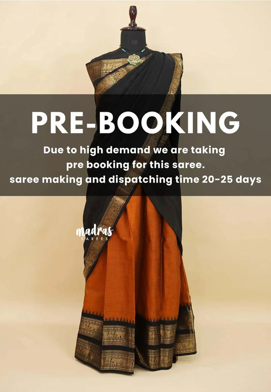(PRE-BOOKING) Brownish Orange with Black - Karthigai Silk Cotton Pavadai Thavani / Half saree Set - Unstitched - Devasena