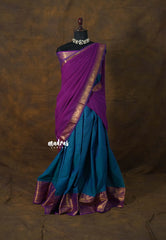 Dual Shade Teal with Purple - Karthigai Silk Cotton Pavadai Thavani / Half saree Set - Unstitched - Devasena - Perfect for Festive Functions